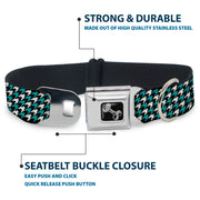 Dog Bone Seatbelt Buckle Collar - Houndstooth Black/White/Turquoise