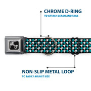 Dog Bone Seatbelt Buckle Collar - Houndstooth Black/White/Turquoise