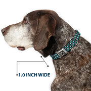 Dog Bone Seatbelt Buckle Collar - Houndstooth Black/White/Turquoise