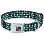 Dog Bone Seatbelt Buckle Collar - Houndstooth Black/White/Turquoise