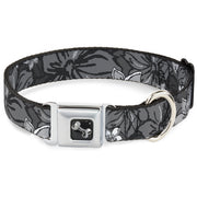 Dog Bone Seatbelt Buckle Collar - Hibiscus Collage Gray Shades