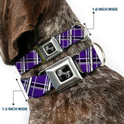 Dog Bone Seatbelt Buckle Collar - Houndstooth Gray/Purple/White