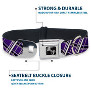 Dog Bone Seatbelt Buckle Collar - Houndstooth Gray/Purple/White