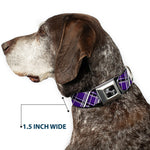 Dog Bone Seatbelt Buckle Collar - Houndstooth Gray/Purple/White