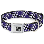 Dog Bone Seatbelt Buckle Collar - Houndstooth Gray/Purple/White