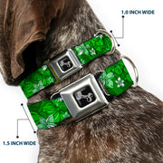 Dog Bone Seatbelt Buckle Collar - Hibiscus Collage Green Shades
