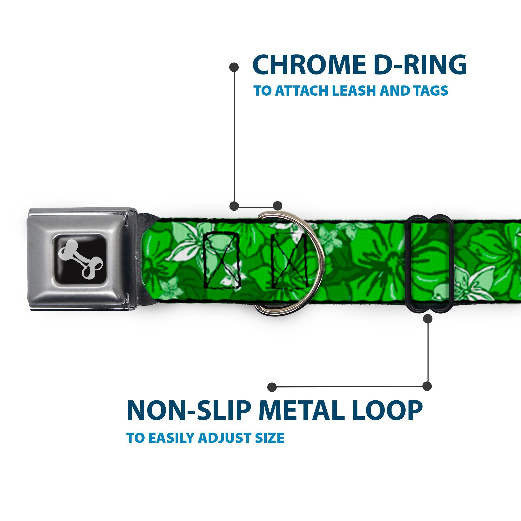 Dog Bone Seatbelt Buckle Collar - Hibiscus Collage Green Shades