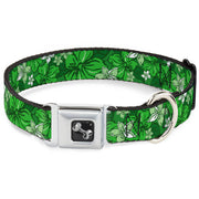 Dog Bone Seatbelt Buckle Collar - Hibiscus Collage Green Shades