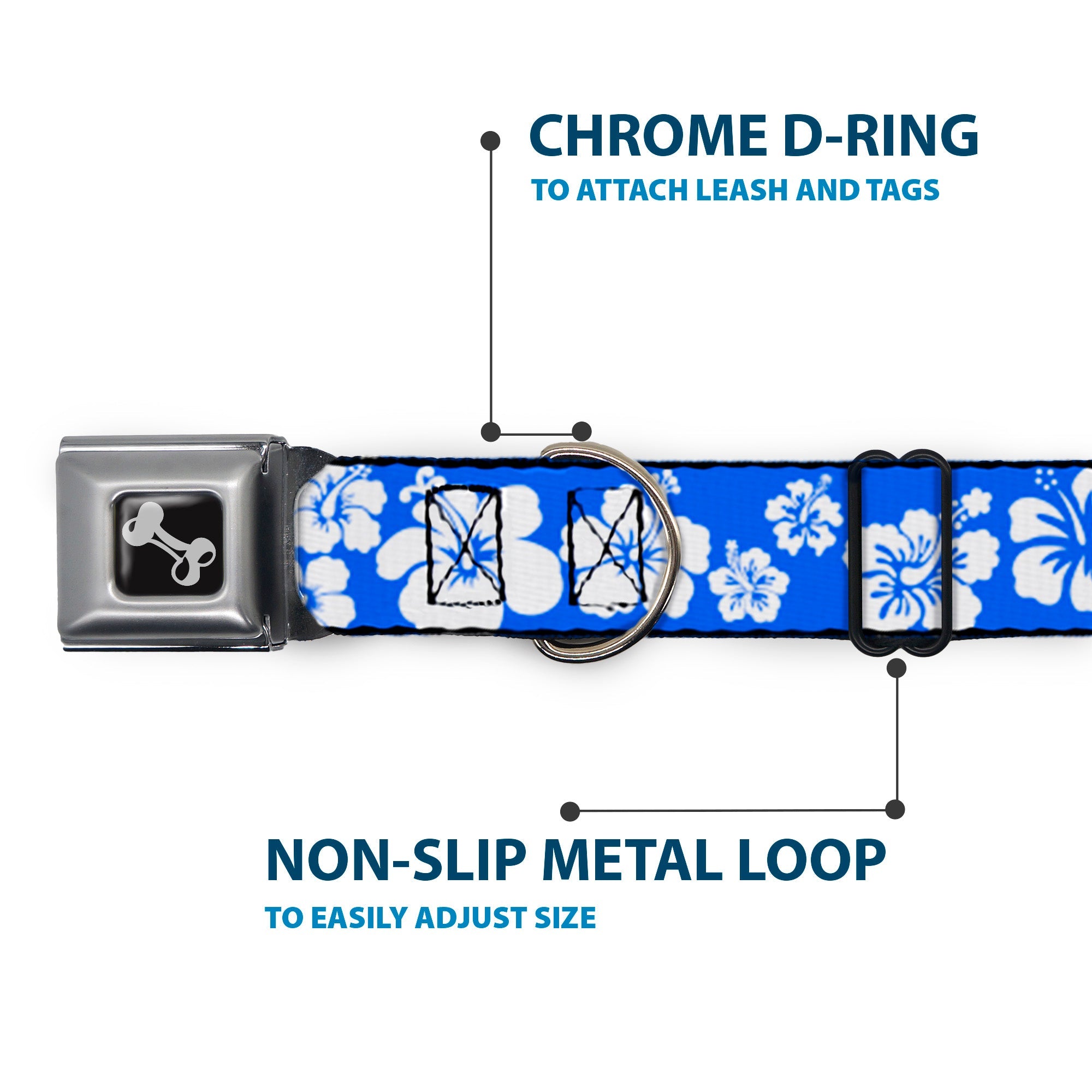 Dog Bone Seatbelt Buckle Collar - Hibiscus Blue/White