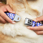 Dog Bone Seatbelt Buckle Collar - Hibiscus Blue/White