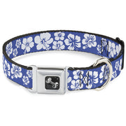 Dog Bone Seatbelt Buckle Collar - Hibiscus Blue/White