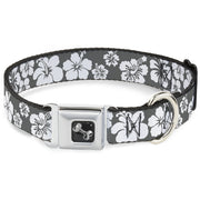 Dog Bone Seatbelt Buckle Collar - Hibiscus Gray/White