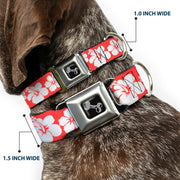 Dog Bone Seatbelt Buckle Collar - Hibiscus Light Red/White