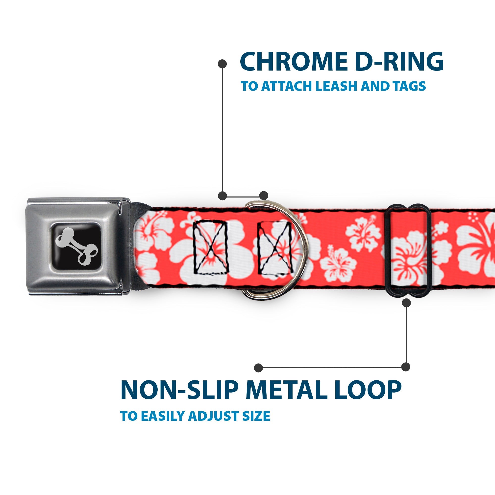 Dog Bone Seatbelt Buckle Collar - Hibiscus Light Red/White
