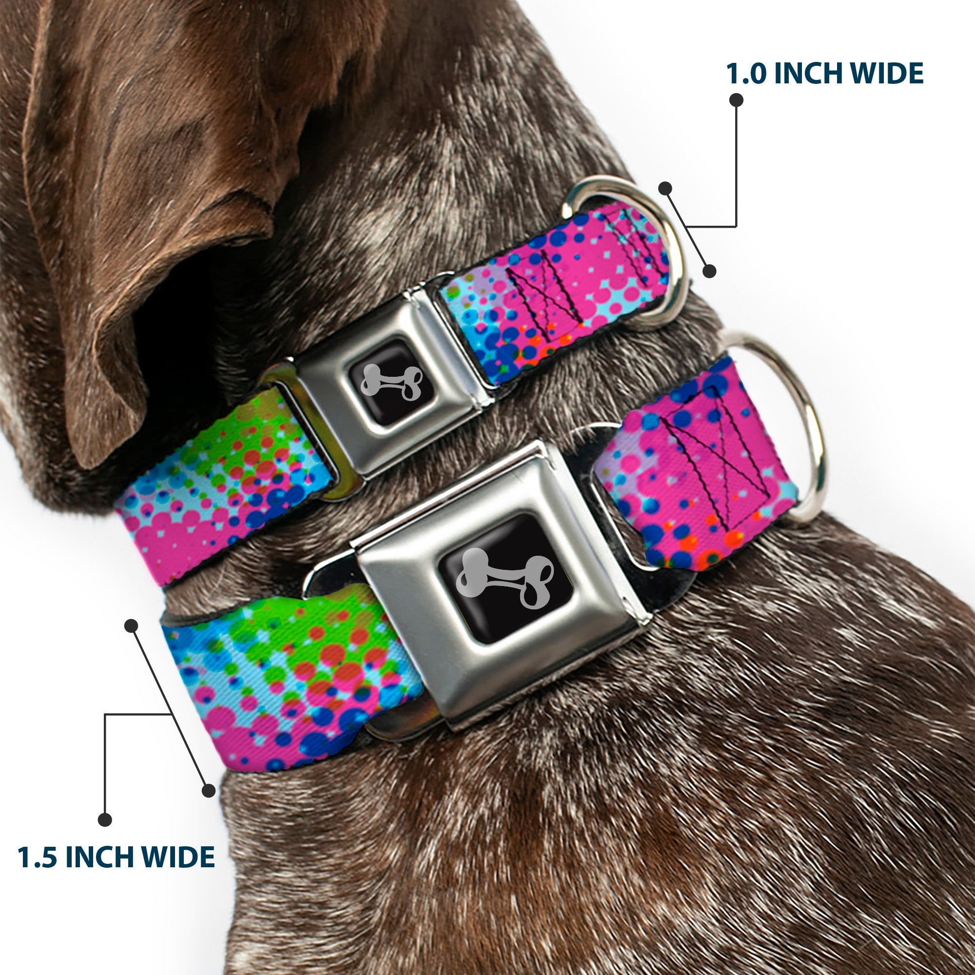 Dog Bone Seatbelt Buckle Collar - Halftone Dots Light Blue/Blues/Greens/Pinks