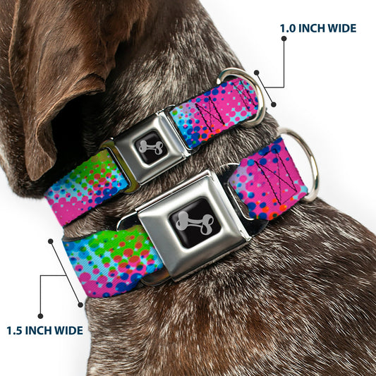 Dog Bone Seatbelt Buckle Collar - Halftone Dots Light Blue/Blues/Greens/Pinks
