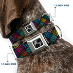 Dog Bone Seatbelt Buckle Collar - Halftone Blocks Charcoal/Pinks/Greens/Orange/Yellow