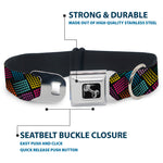 Dog Bone Seatbelt Buckle Collar - Halftone Blocks Charcoal/Pinks/Greens/Orange/Yellow