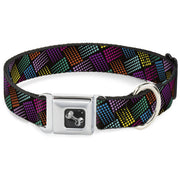 Dog Bone Seatbelt Buckle Collar - Halftone Blocks Charcoal/Pinks/Greens/Orange/Yellow