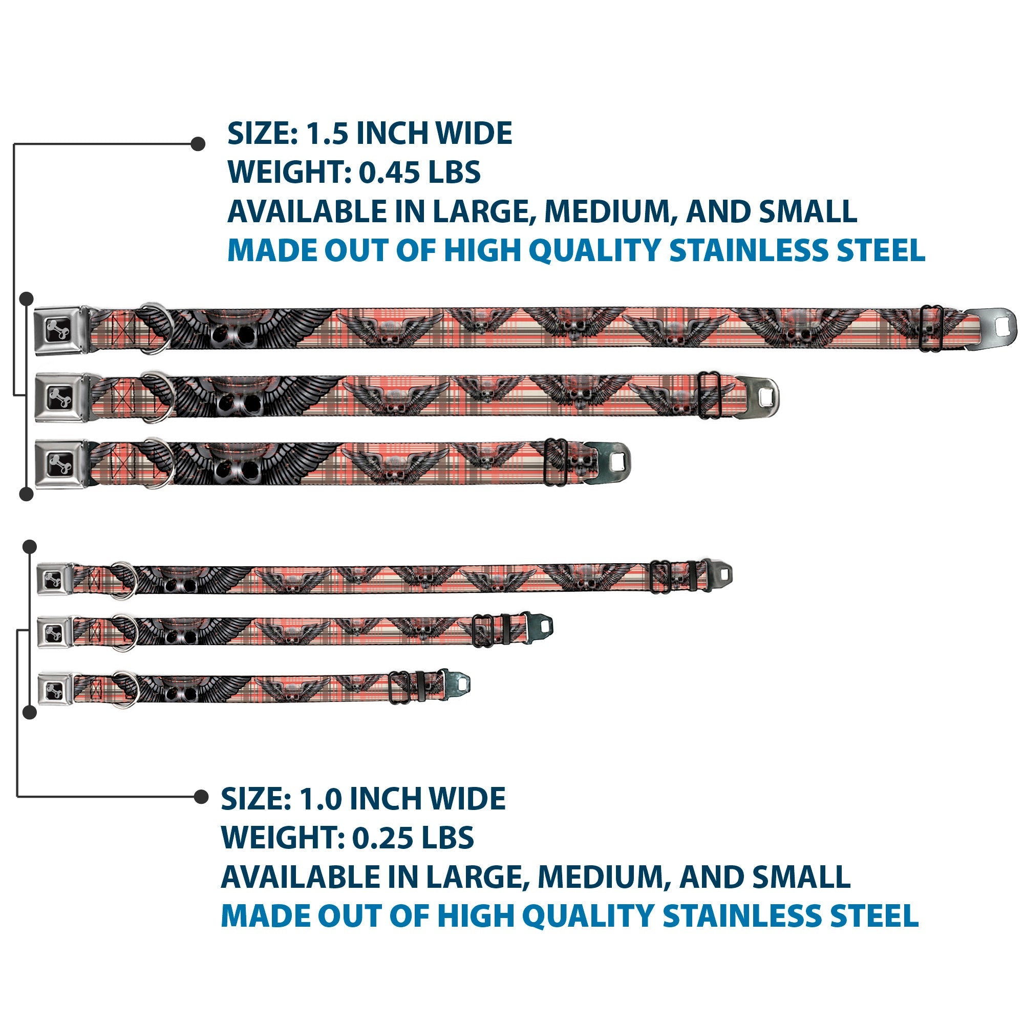 Dog Bone Seatbelt Buckle Collar - Irish Skulls/Plaid