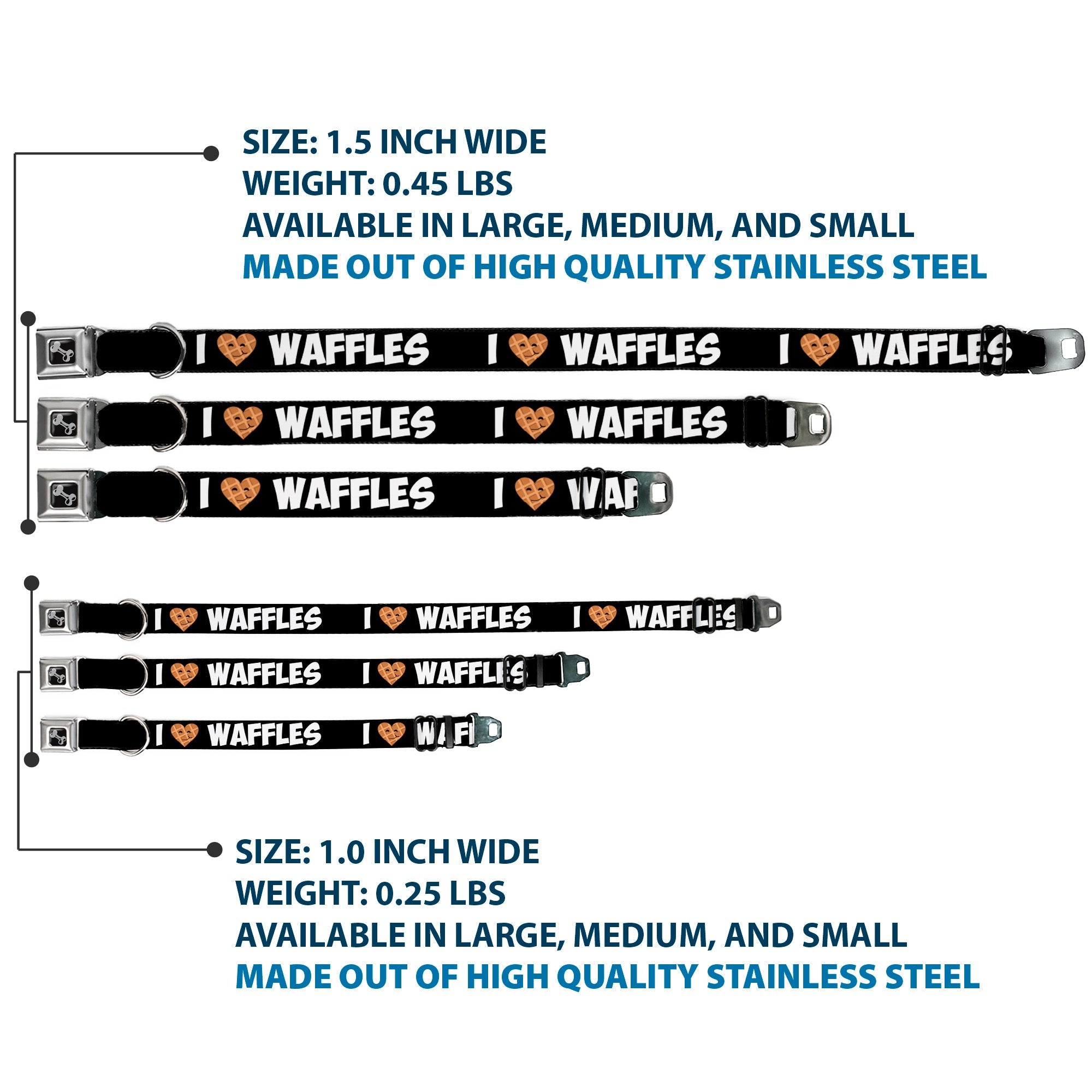 Dog Bone Seatbelt Buckle Collar - I Heart Waffles Text