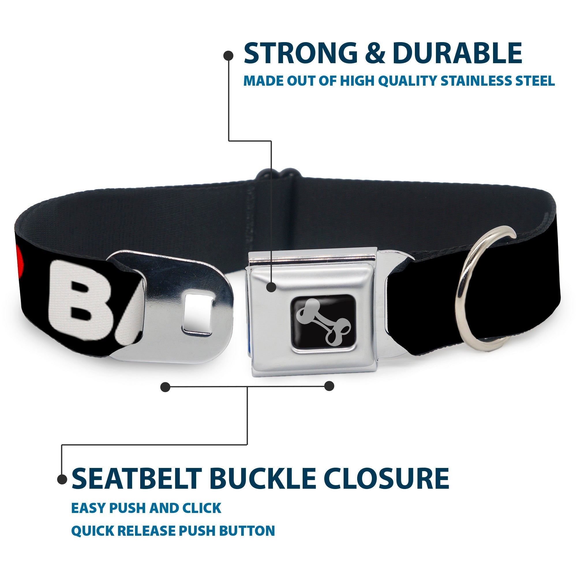Dog Bone Seatbelt Buckle Collar - I HEART BACON Text