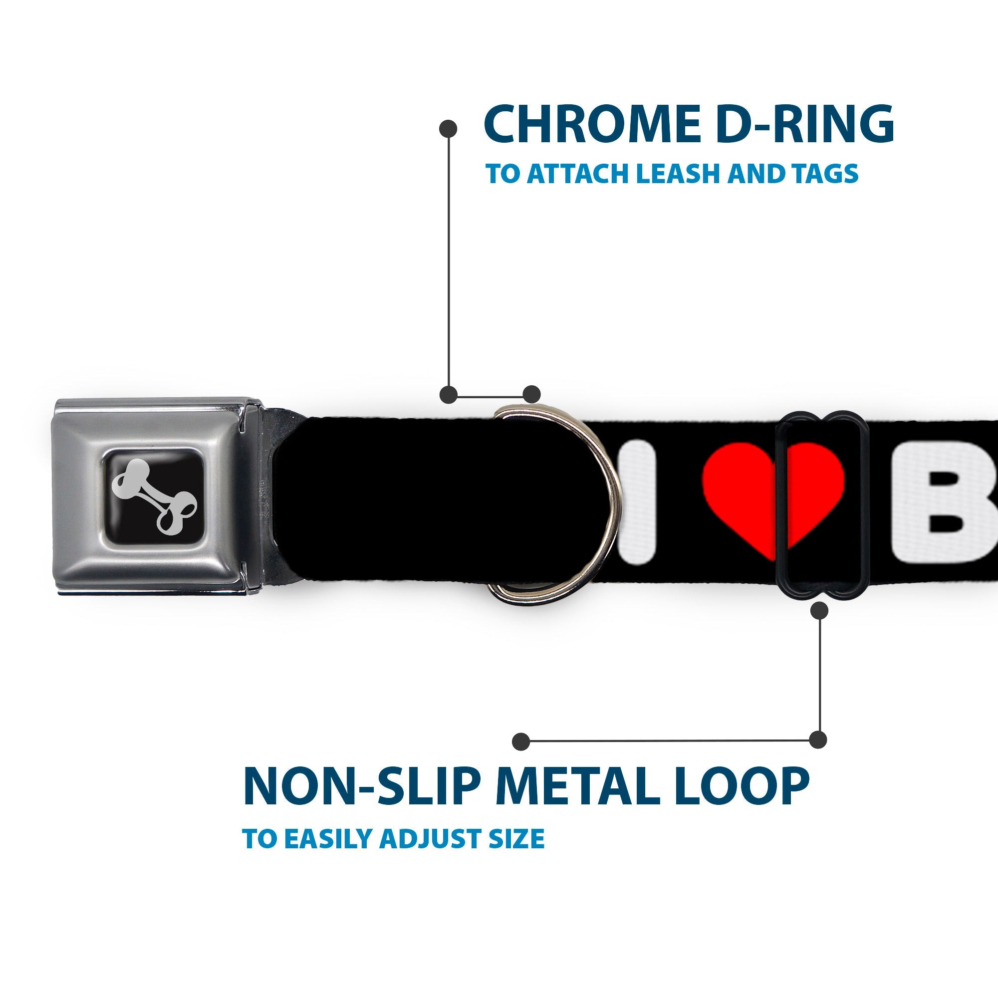 Dog Bone Seatbelt Buckle Collar - I HEART BACON Text