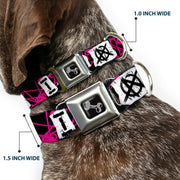 Dog Bone Seatbelt Buckle Collar - I Heart Punk Rock w/Safety Pins Black/Fuchsia/White