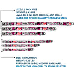 Dog Bone Seatbelt Buckle Collar - I Heart Punk Rock w/Safety Pins Black/Fuchsia/White