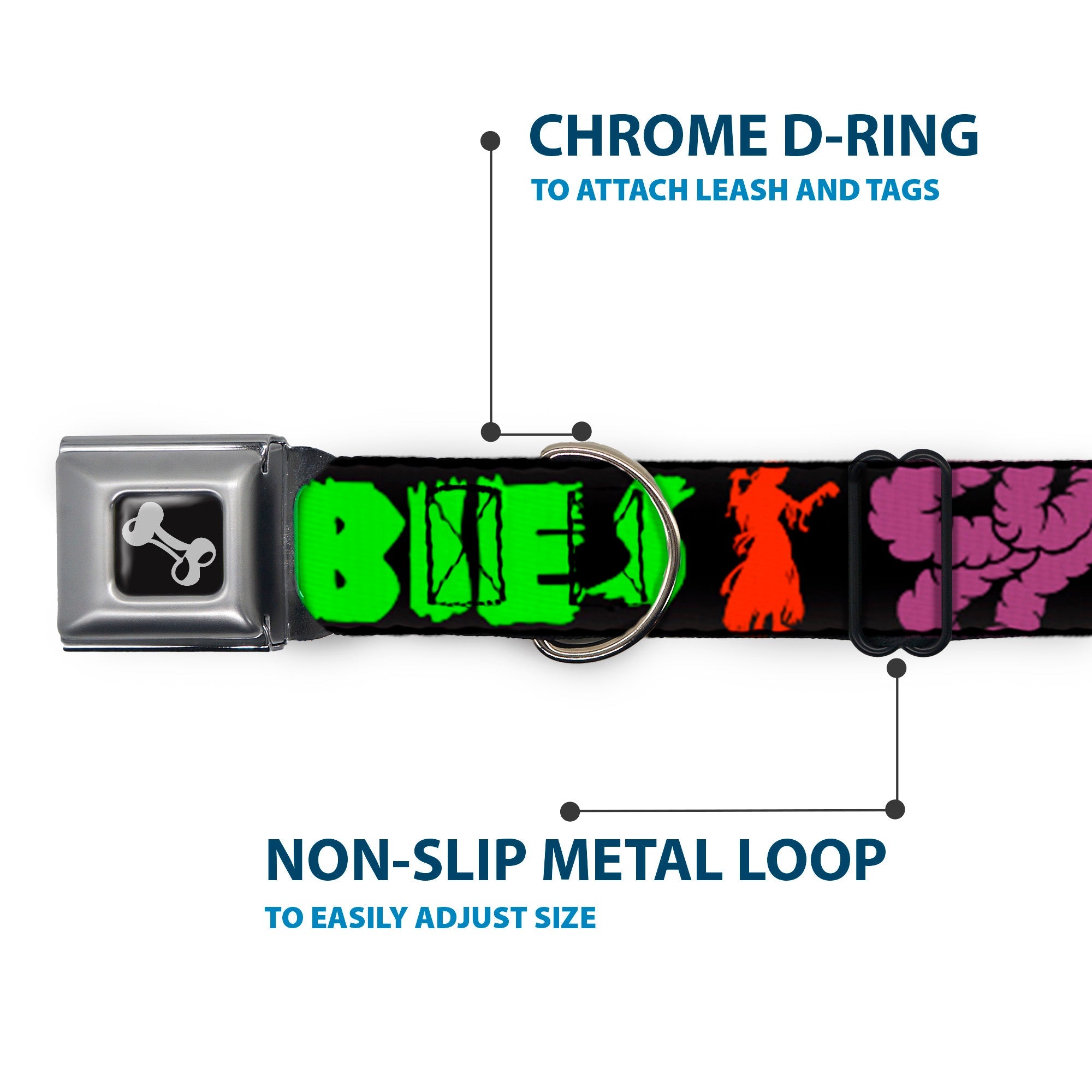 Dog Bone Seatbelt Buckle Collar - I Heart Zombies