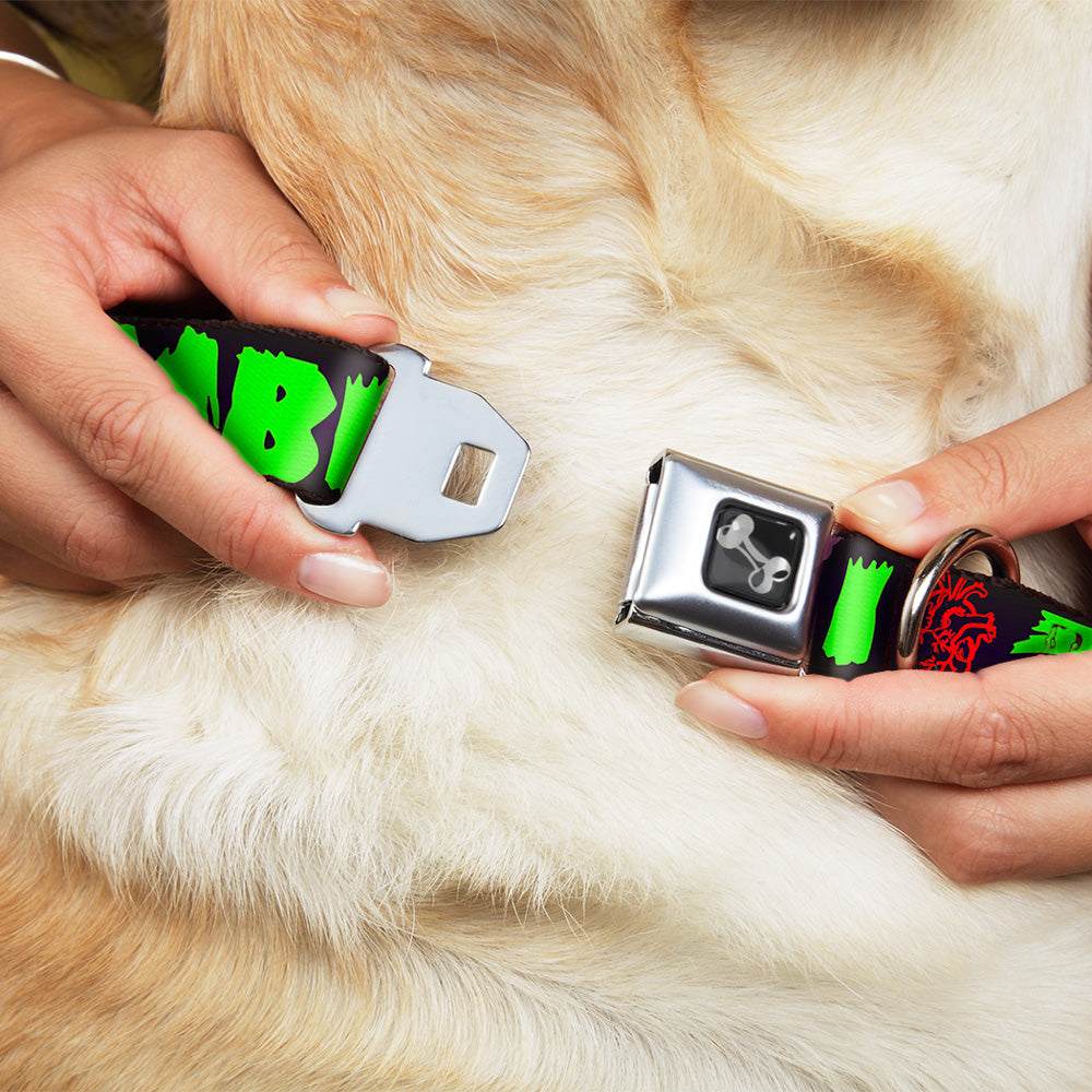 Dog Bone Seatbelt Buckle Collar - I Heart Zombies