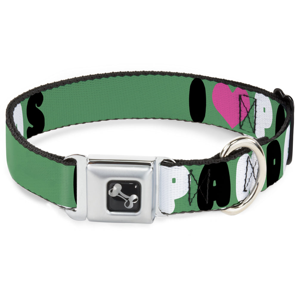 Dog Bone Seatbelt Buckle Collar - I "Heart" PANDAS Green/White/Black/Pink