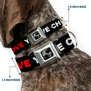 Dog Bone Black/Silver Seatbelt Buckle Collar - I LOVE YOU BUT I'VE CHOSEN DUBSTEP Black/White/Red