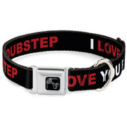 Dog Bone Black/Silver Seatbelt Buckle Collar - I LOVE YOU BUT I'VE CHOSEN DUBSTEP Black/White/Red