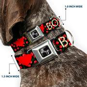 Dog Bone Seatbelt Buckle Collar - I Heart BOYS Black/Cherries