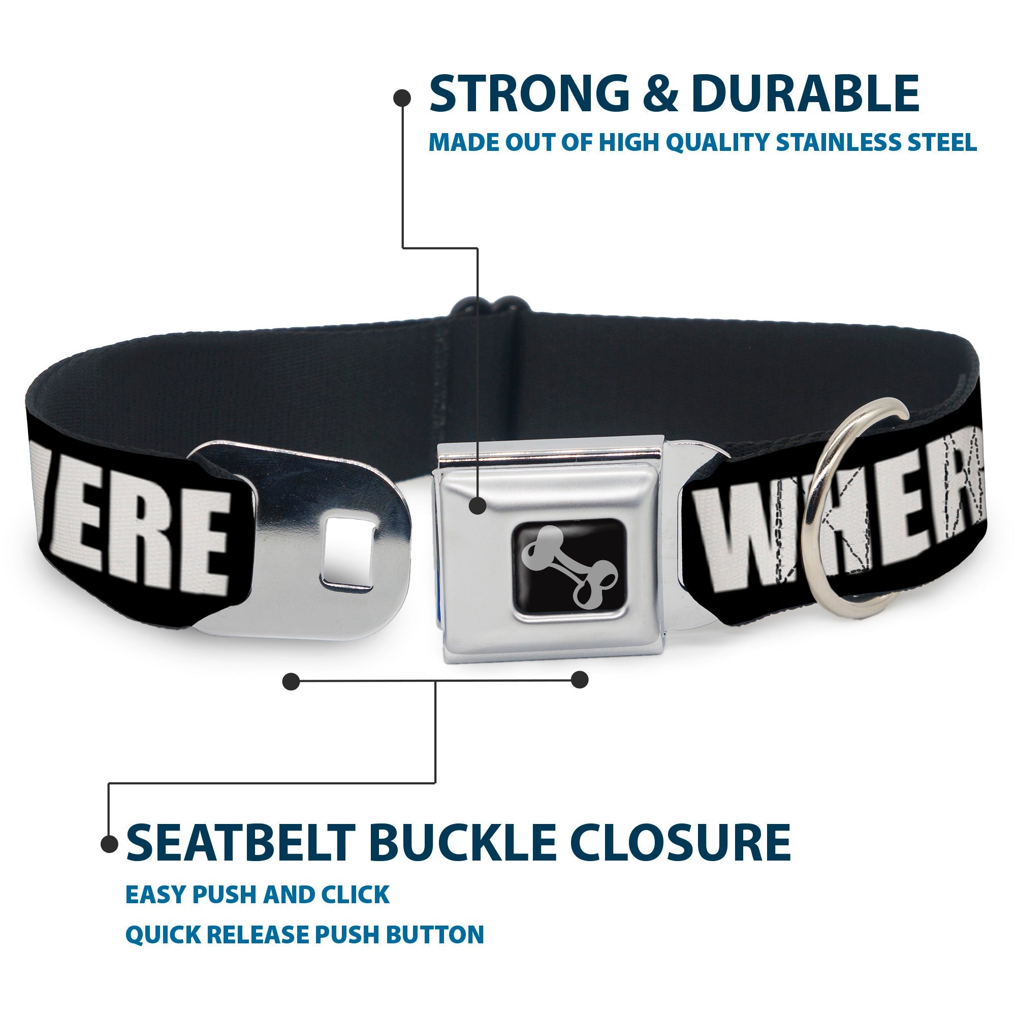 Dog Bone Seatbelt Buckle Collar - I GOT HATERS EVERYWHERE Black/White/Yellow