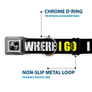 Dog Bone Seatbelt Buckle Collar - I GOT HATERS EVERYWHERE Black/White/Yellow