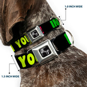 Dog Bone Black/Silver Seatbelt Buckle Collar - IN YOUR DREAMS! Black/Pink/Green/Yellow