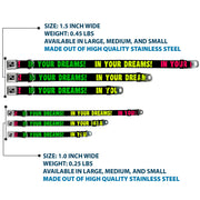 Dog Bone Black/Silver Seatbelt Buckle Collar - IN YOUR DREAMS! Black/Pink/Green/Yellow