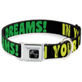 Load image into Gallery viewer, Dog Bone Black/Silver Seatbelt Buckle Collar - IN YOUR DREAMS! Black/Pink/Green/Yellow
