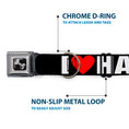 Load image into Gallery viewer, Dog Bone Seatbelt Buckle Collar - I "Heart" HATERS Black/White/Red
