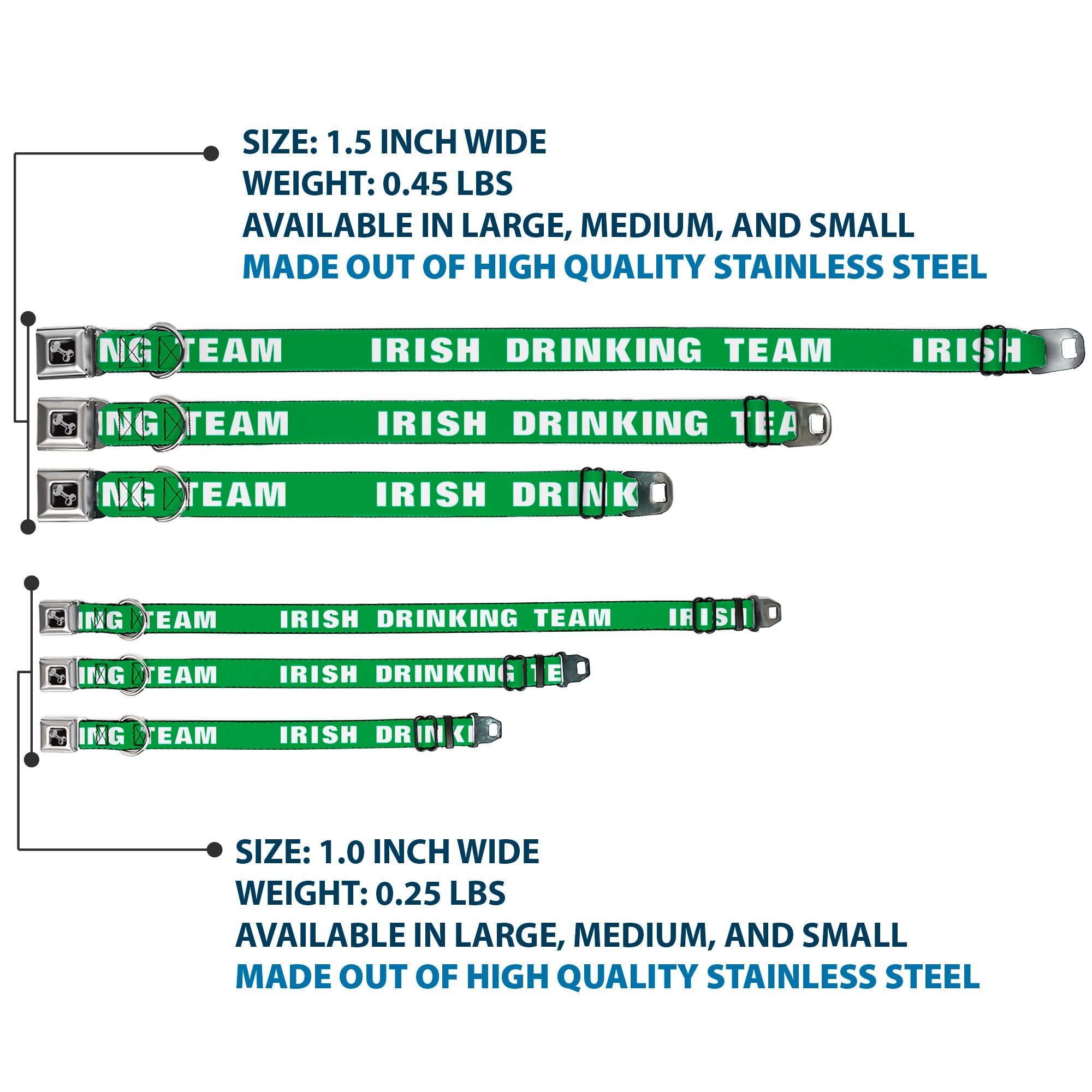 Buckle-Down Seatbelt Buckle Dog Collar - IRISH DRINKING TEAM Green/White
