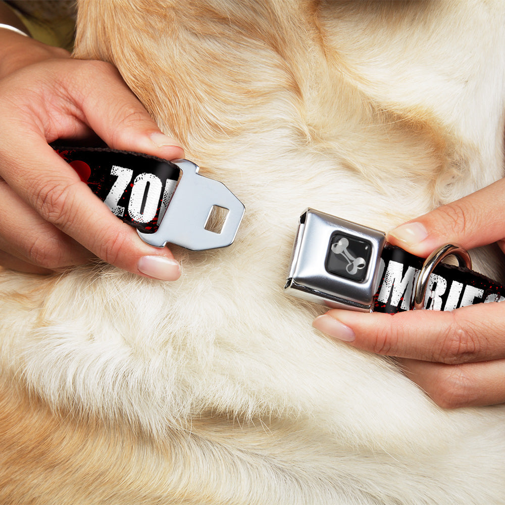 Dog Bone Seatbelt Buckle Collar - I "HEART" ZOMBIES Black/White/Red Splatter