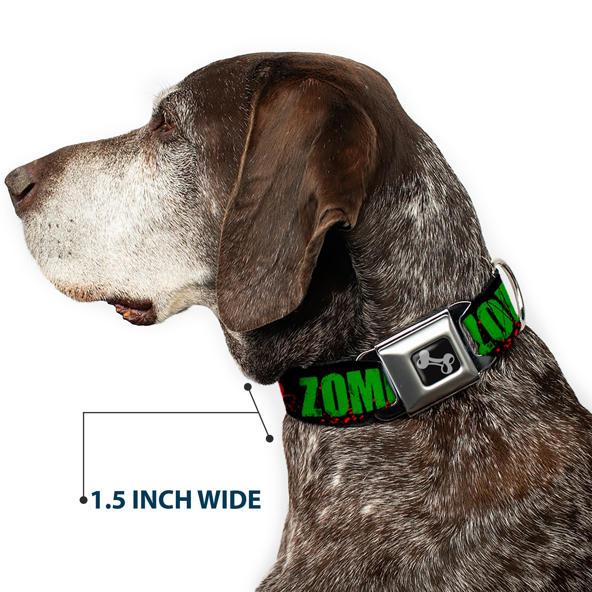 Dog Bone Seatbelt Buckle Collar - I "HEART" ZOMBIES Black/Green/Red Splatter