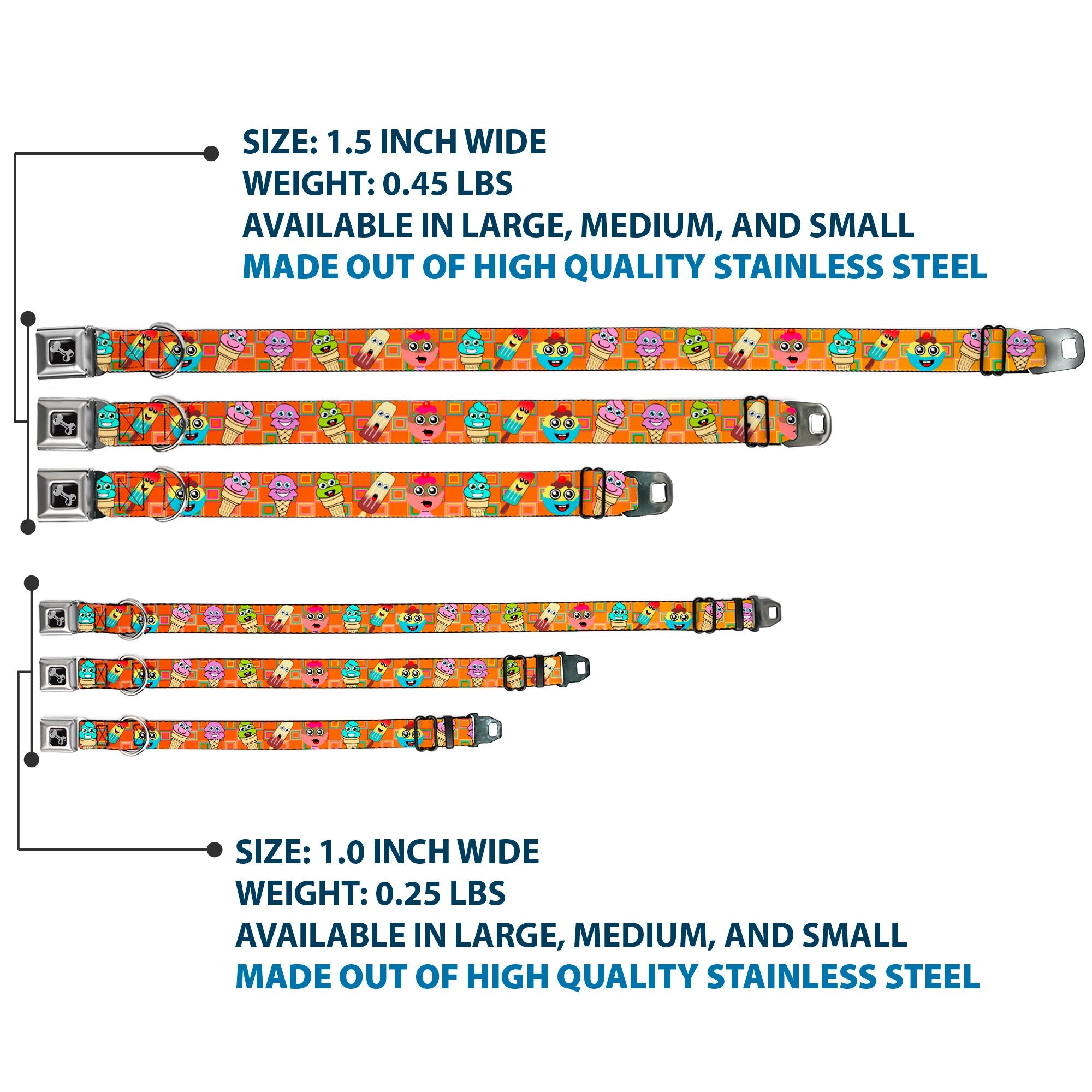 Dog Bone Seatbelt Buckle Collar - Ice Cream Cone & Popsicle Expressions/Squares Multi Color