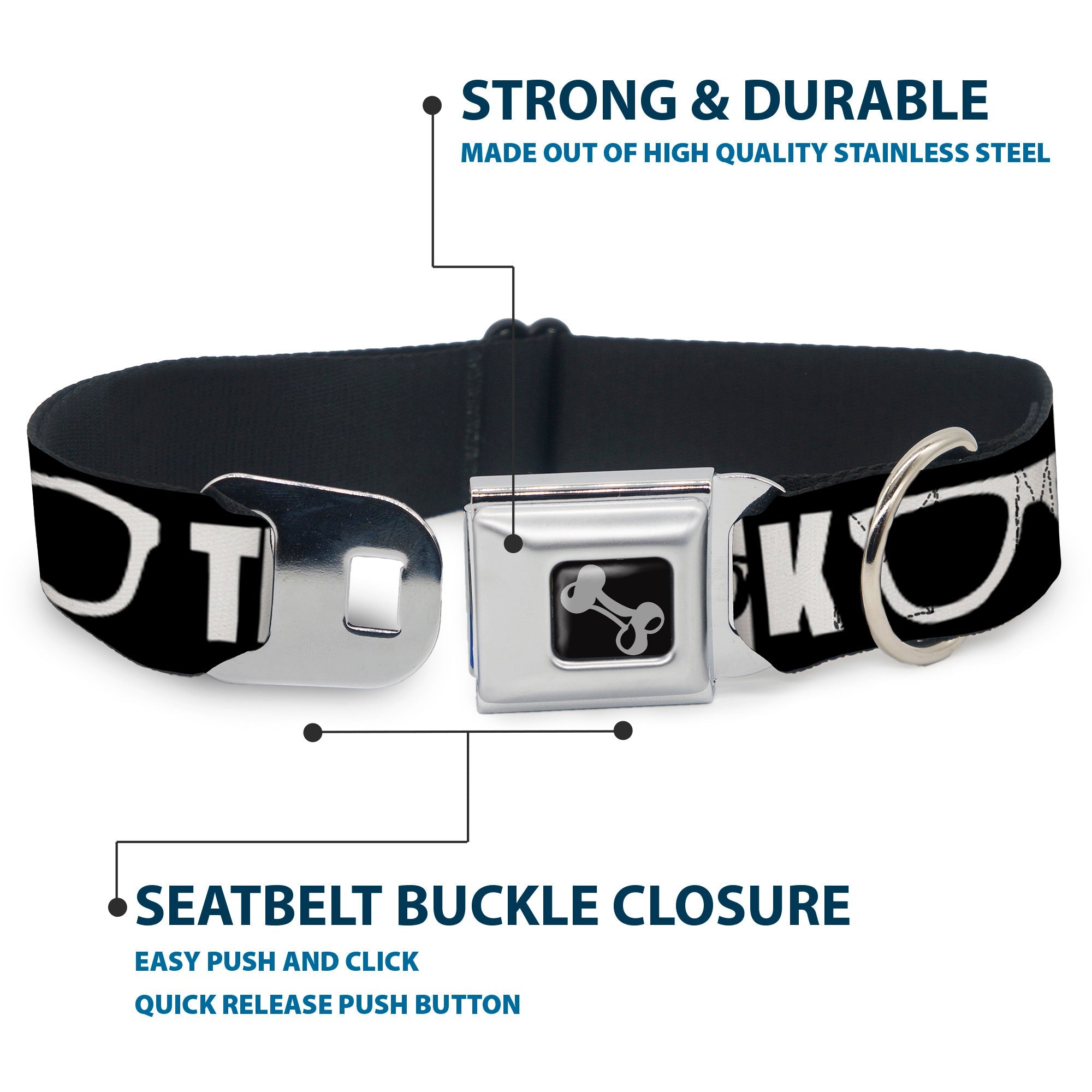 Dog Bone Seatbelt Buckle Collar - I'M A GEEK/Glasses Black/White