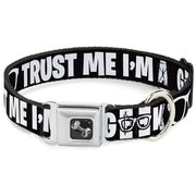 Dog Bone Seatbelt Buckle Collar - I'M A GEEK/Glasses Black/White