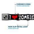 Load image into Gallery viewer, Dog Bone Seatbelt Buckle Collar - I "Heart" ZOMBIES Bloody Splatter Black/White/Red
