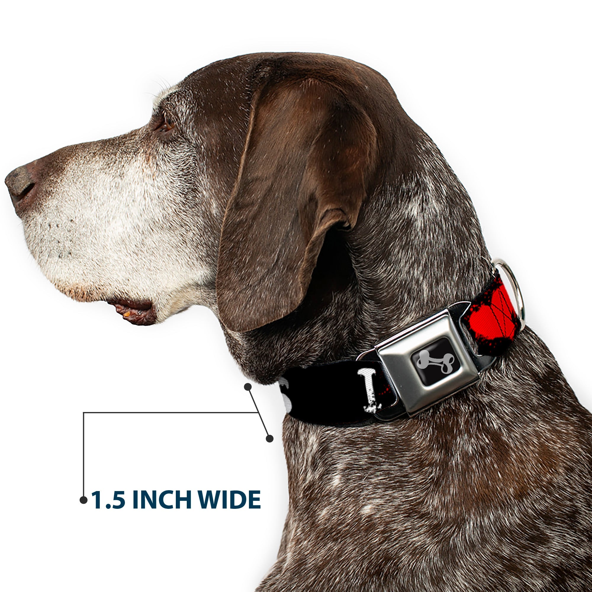 Dog Bone Seatbelt Buckle Collar - I "Heart" ZOMBIES Bloody Splatter Black/White/Red
