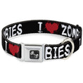 Load image into Gallery viewer, Dog Bone Seatbelt Buckle Collar - I "Heart" ZOMBIES Bloody Splatter Black/White/Red
